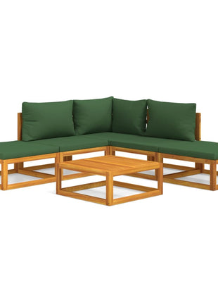 6-delige Loungeset met groene kussens massief hout