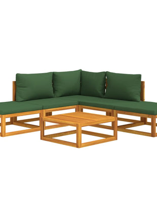 6-delige Loungeset met groene kussens massief hout