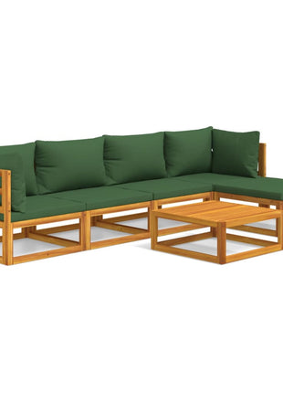 6-delige Loungeset met groene kussens massief hout