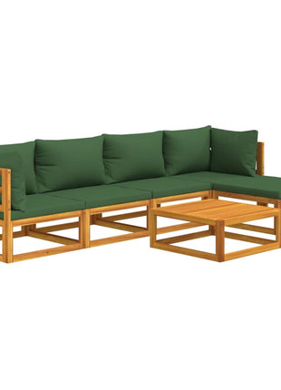 6-delige Loungeset met groene kussens massief hout