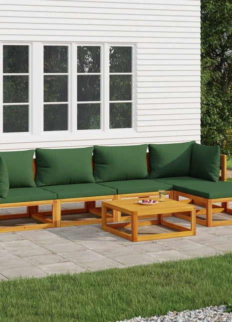 6-delige Loungeset met groene kussens massief hout