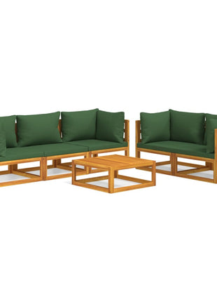 6-delige Loungeset met groene kussens massief hout
