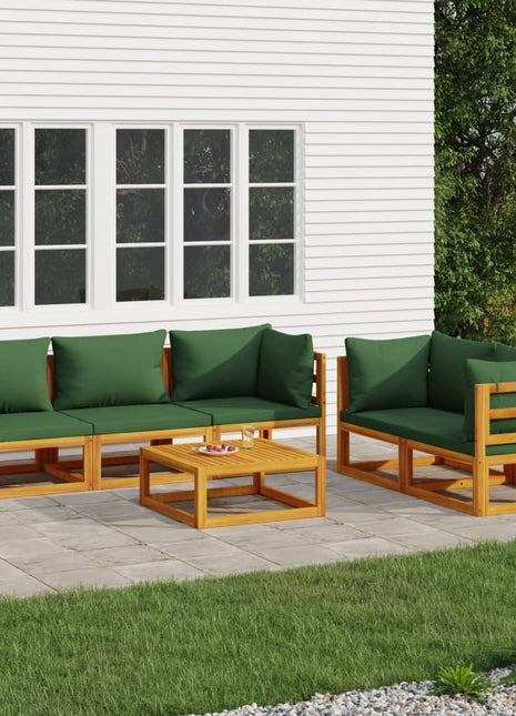 6-delige Loungeset met groene kussens massief hout