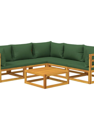 6-delige Loungeset met groene kussens massief hout