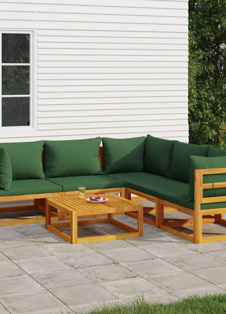 6-delige Loungeset met groene kussens massief hout