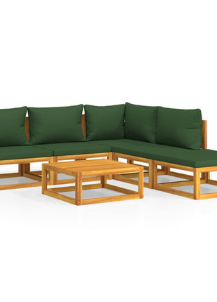 6-delige Loungeset met groene kussens massief hout