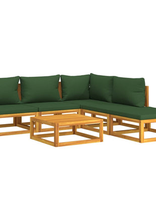 6-delige Loungeset met groene kussens massief hout