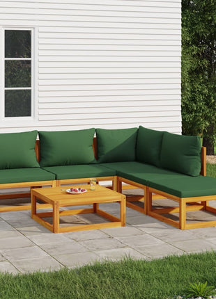 6-delige Loungeset met groene kussens massief hout