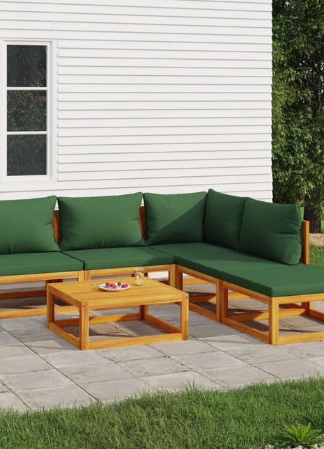 6-delige Loungeset met groene kussens massief hout