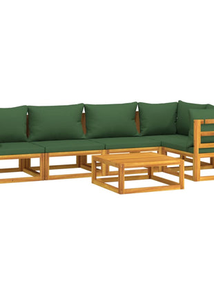 6-delige Loungeset met groene kussens massief hout
