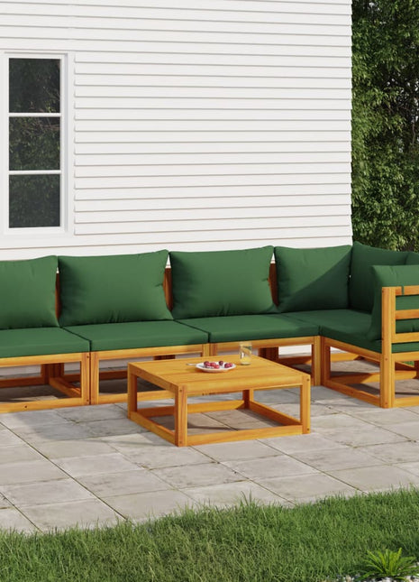 6-delige Loungeset met groene kussens massief hout