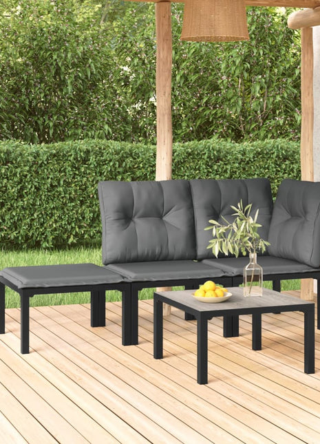 4-Delige Loungeset Poly Rattan Zwart En Grijs
