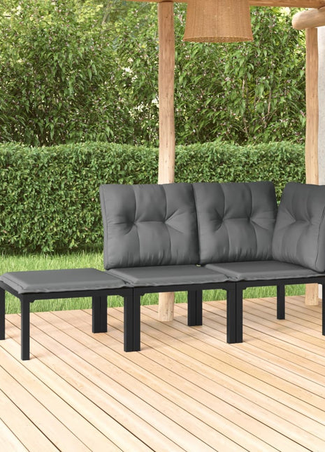 3-Delige Loungeset Met Kussens Poly Rattan Zwart En Grijs