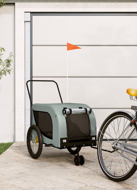 Hondenfietstrailer oxford stof en ijzer grijs en zwart