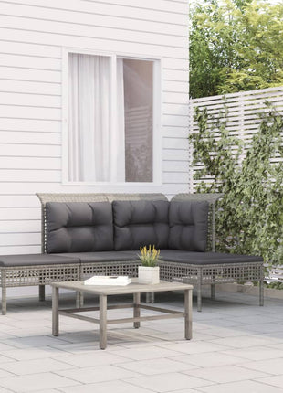 4-Delige Loungeset Met Kussens Poly Rattan Grijs