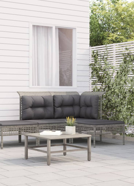 4-Delige Loungeset Met Kussens Poly Rattan Grijs
