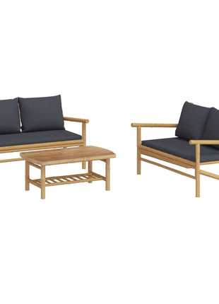 3-Delige Loungeset Met Kussens Bamboe