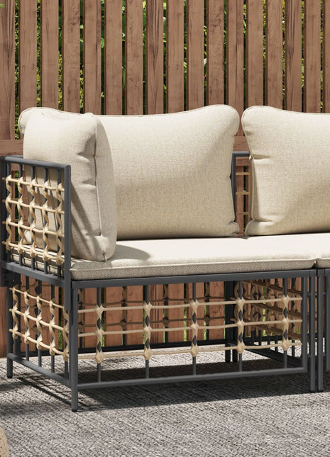 Tuinhoekbank Met Donkergrijze Kussen Poly Rattan
