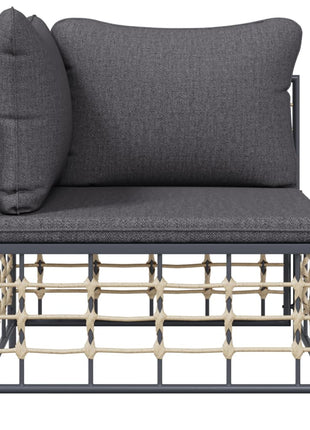 Tuinhoekbank Met Donkergrijze Kussen Poly Rattan