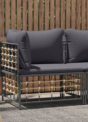 Tuinhoekbank Met Donkergrijze Kussen Poly Rattan