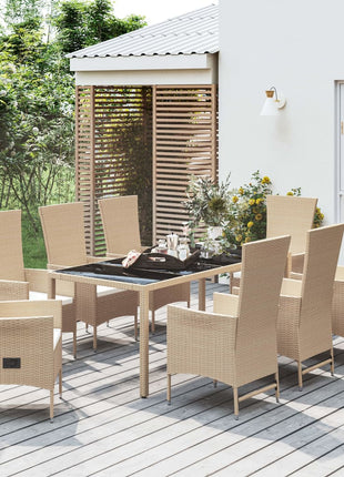 9-Delige Tuinset Met Kussens Poly Rattan Beige