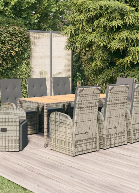 9-Delige Tuinset Met Kussens Poly Rattan Grijs