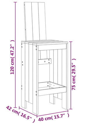 Barkrukken 2 st 40x42x120 cm massief grenenhout