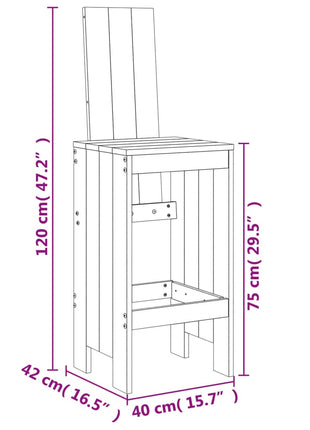 Barkrukken 2 st 40x42x120 cm massief grenenhout zwart