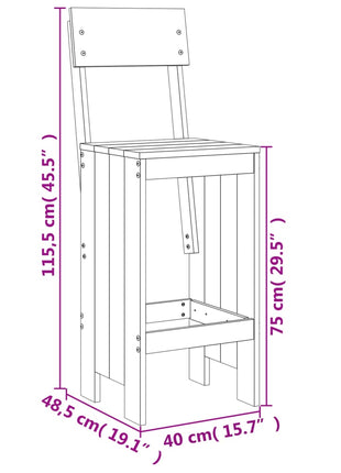 Barkrukken 2 st 40x48,5x115,5 cm massief grenenhout wit