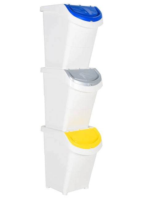 Afvalbakken met deksels stapelbaar 3 st PP 120 L wit