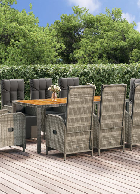 9-Delige Tuinset Met Kussens Poly Rattan Grijs