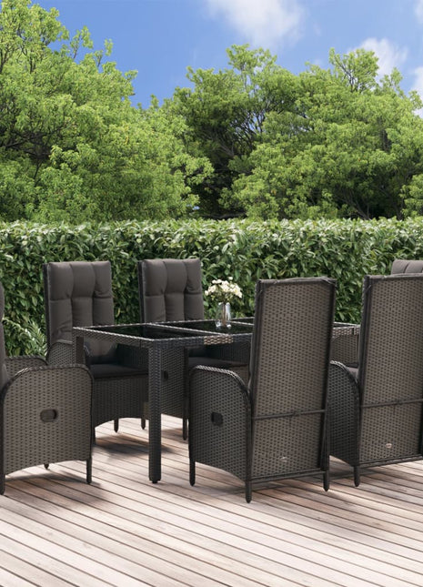 7-Delige Tuinset Met Kussens Poly Rattan Zwart En Grijs