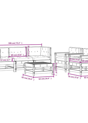 6-delige Loungeset met kussens massief douglashout