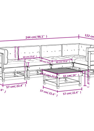6-delige Loungeset met kussens massief douglashout