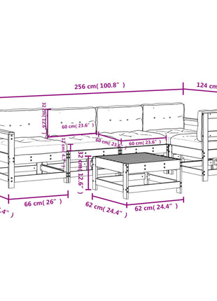 6-delige Loungeset met kussens massief douglashout