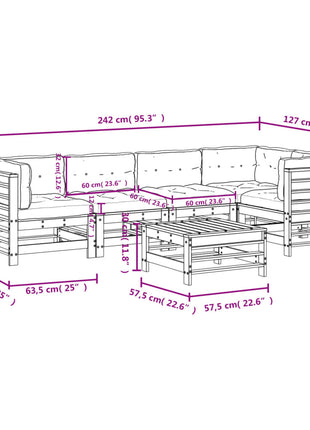 6-delige Loungeset met kussens massief douglashout