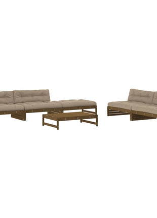 6-delige Loungeset met kussens grenenhout honingbruin
