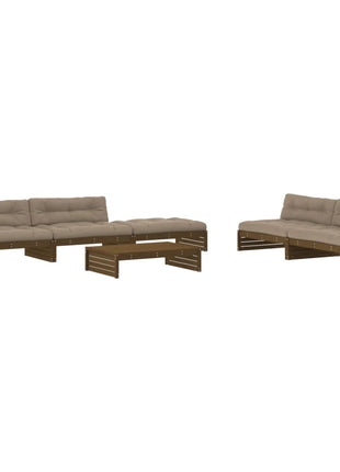 6-delige Loungeset met kussens grenenhout honingbruin