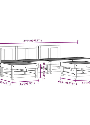 6-delige Loungeset massief grenenhout wit