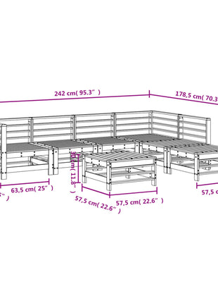 7-delige Loungeset massief grenenhout zwart