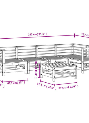 6-delige Loungeset massief grenenhout wit