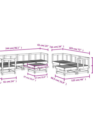 10-delige Loungeset massief grenenhout wit