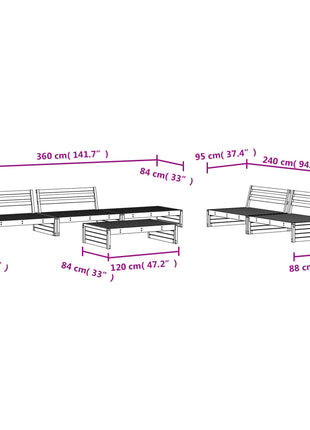 6-delige Loungeset massief grenenhout wit