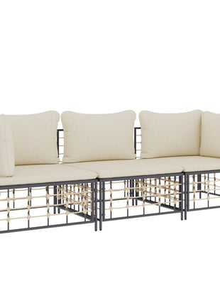 3-Delige Loungeset Met Kussens Poly Rattan Antracietkleurig