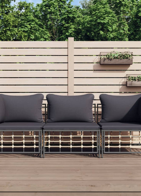 3-Delige Loungeset Met Kussens Poly Rattan Antracietkleurig