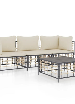4-Delige Loungeset Met Kussens Poly Rattan Antracietkleurig