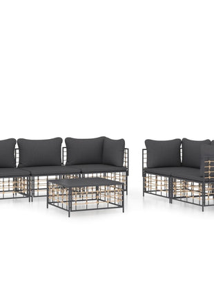 6-Delige Loungeset Met Kussens Poly Rattan Antracietkleurig