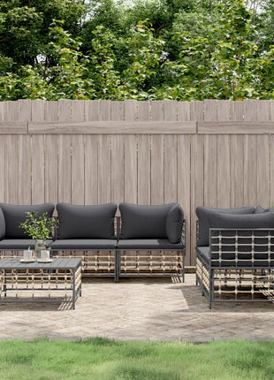 6-Delige Loungeset Met Kussens Poly Rattan Antracietkleurig