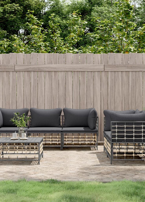 6-Delige Loungeset Met Kussens Poly Rattan Antracietkleurig