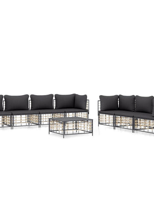 8-Delige Loungeset Met Kussens Poly Rattan Antracietkleurig
